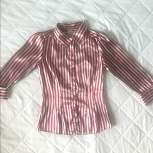 Silky Button Up Fitted Striped Blouse